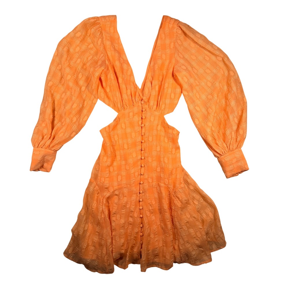 ASOS Design Cutout Mini Dress 2 Women Orange Textured Balloon Sleeve